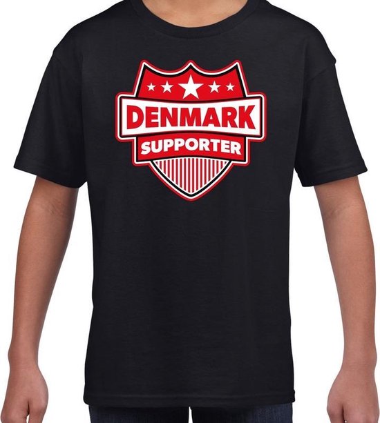 Denmark supporter schild t-shirt zwart voor kinderen - Denemarken landen shirt / kleding - EK / WK / Olympische spelen outfit 158/164