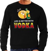 Funny emoticon sweater Life is better with vodka zwart heren L (52)