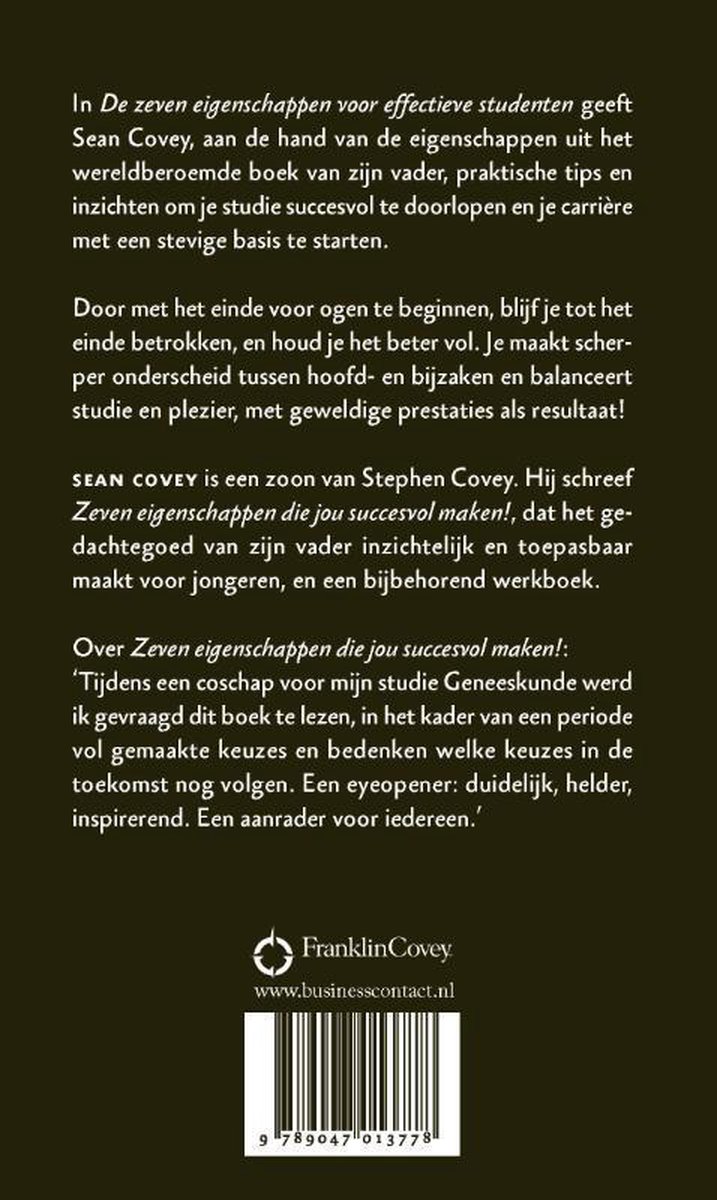De zeven eigenschappen voor effectieve studenten - back cover