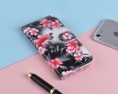 P.C.K. Hoesje/Boekhoesje luxe zwart met roze bloemen print geschikt voor Samsung Galaxy A50 MET Glasfolie