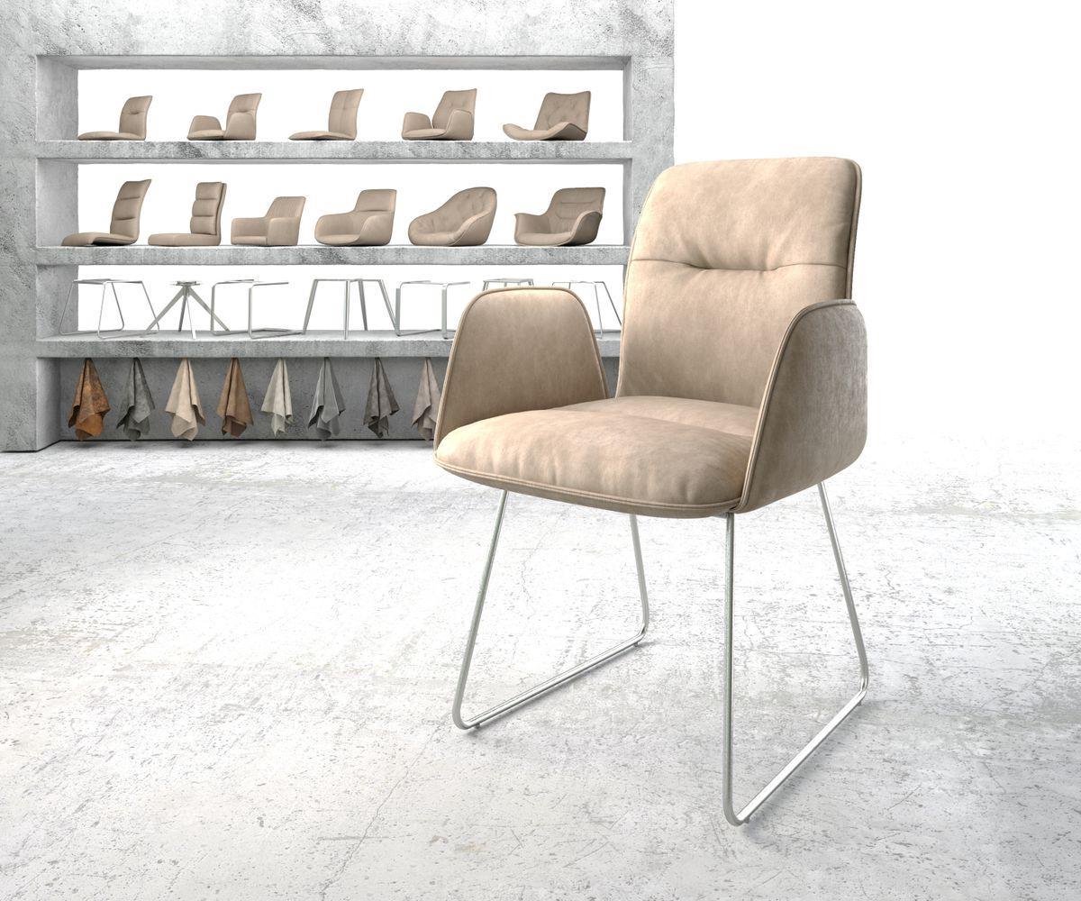 Gestoffeerde-stoel Vinja-Flex slipframe roestvrij staal microvelours beige vintage