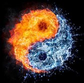 Schilderij - Yin en Yang, water en vuur, blauw,oranje , 3 maten , Wanddecoratie