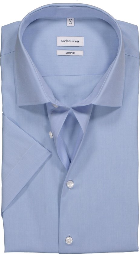Seidensticker Shaped Fit overhemd korte mouw - lichtblauw fil a fil - boordmaat 37