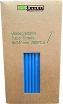 Papieren rietjes 8x240mm blauw, verpakt per 250 stuks in dispenser