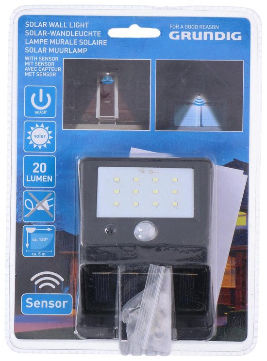Grundig solar wandlamp - met sensor - voor buiten - 20 lm | bol.com