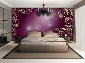 Floral Pattern Gold Purple Photo Wallcovering