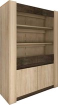 Servieskast SUMAI - 4 deuren & 2 planken - Kleur: eiken en bruin L 128 cm x H 180 cm x D 45 cm