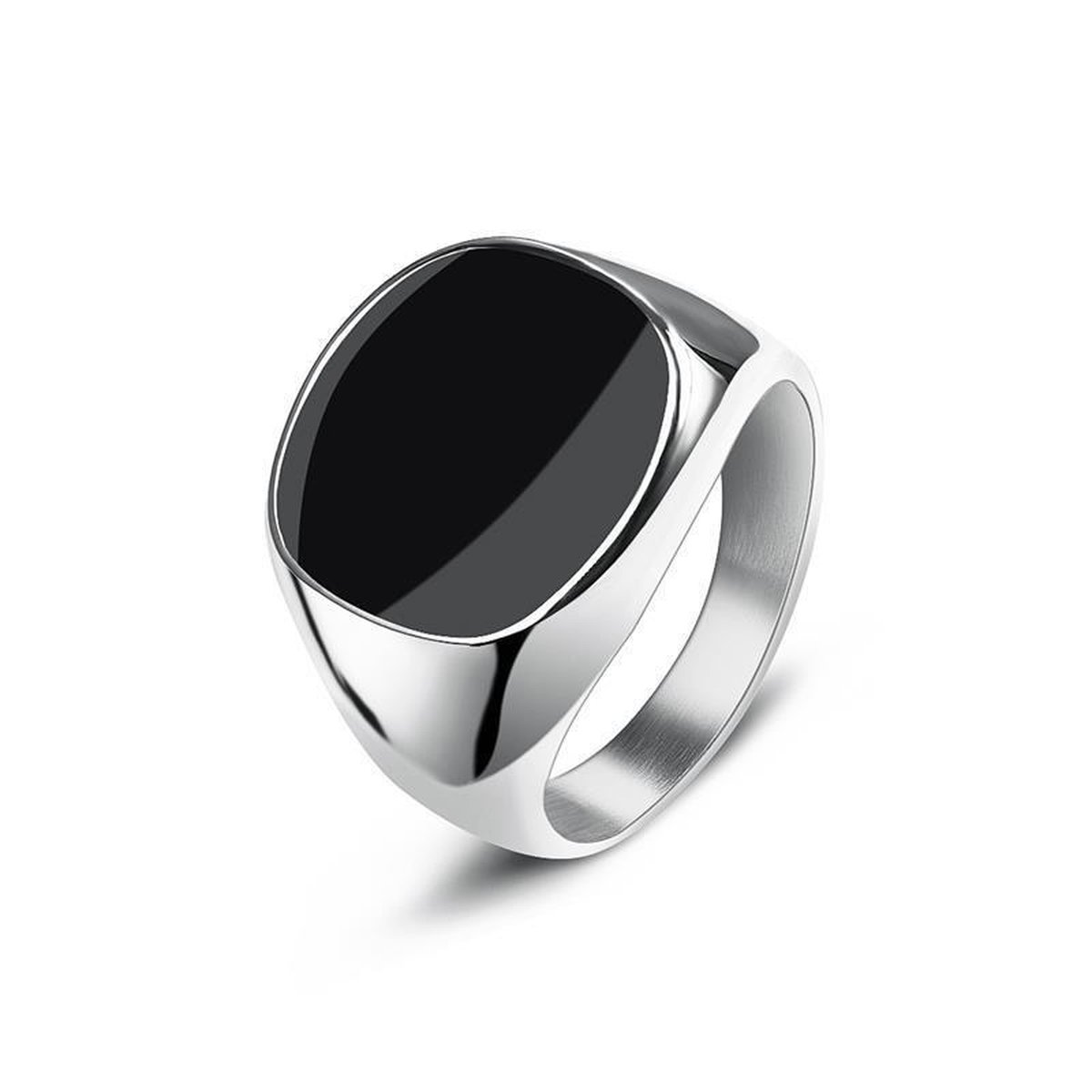 Zegelring met Zwarte Steen Zegelring Heren Zilver Kleurig 18 22mm Ringen... Zegelring met Zwarte Steen Zegelring Heren Zilver Kleurig 18 22mm Ringen...