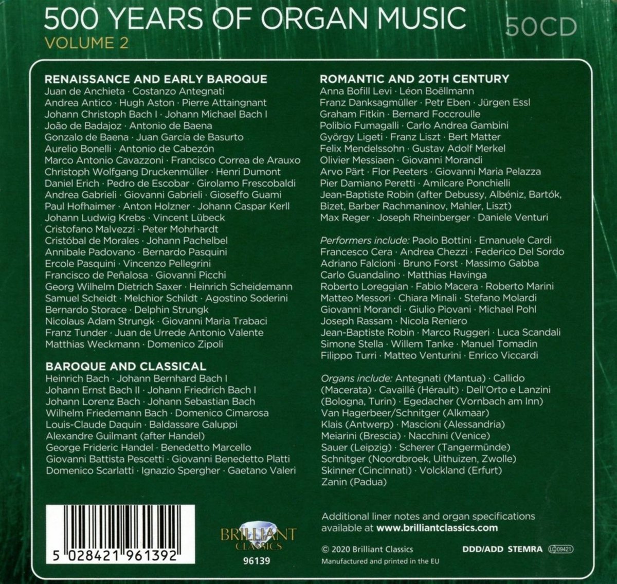 Brilliant Classics - 500 Years Of Organ Music Vol. 2 - 50 CD box