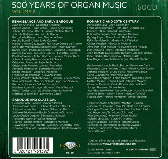 Brilliant Classics - 500 Years Of Organ Music Vol. 2 - 50 CD box