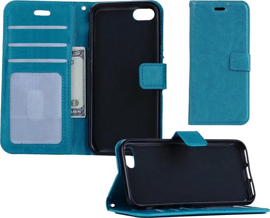 gebouw Mentaliteit prinses Hoes voor iPhone 8 Hoesje Wallet Case Bookcase Flip Hoes Lederen Look -  Turquoise | bol.com