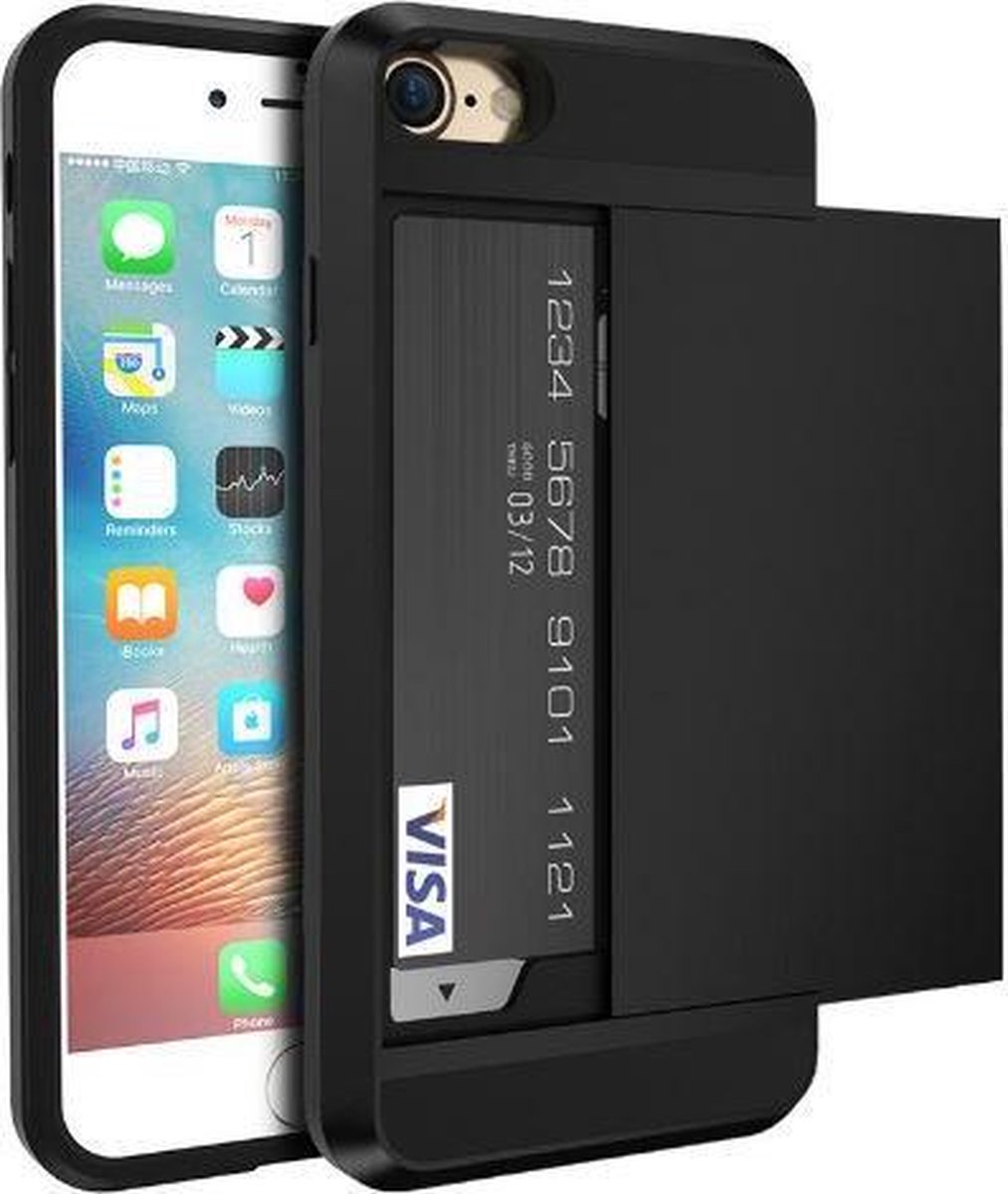 Geschikt voor iPhone SE (2022) / (2020) / 7 / 8 hybrid case hoesje met ruimte voor 2 pasjes - zwart