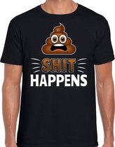 Funny emoticon t-shirt Shit happens zwart voor heren -  Fun / cadeau shirt XL