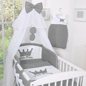 Bedset 3-Delig Little Prince/Princess Voile Antraciet-Borduursel - Prince - Baby Dekbedovertrek - Babyset - Baby Beddengoed