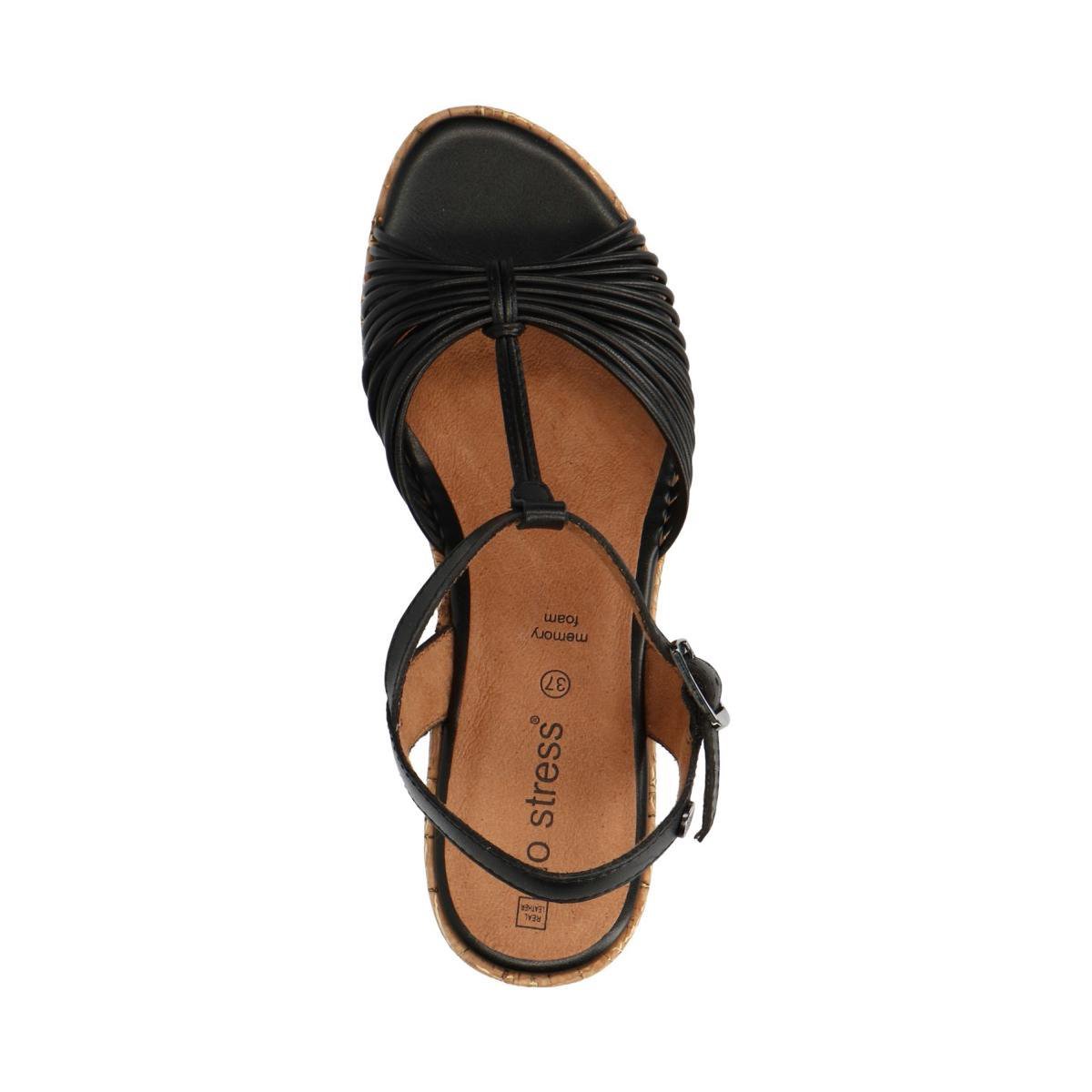 No Stress - Dames - Zwarte sandalen met hak en kurkzool - Maat 41 | bol.com