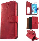 Suede look gevlamd rood boekhoesje iPhone 11 Pro Max met vakje voor pasjes geld en een fotovakje en polsbandje