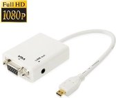 Micro HDMI naar VGA Male + Audio Adapter Kabel | Wit / White | Monitor Adapter | 15CM