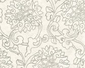 A.S. Création behangpapier bloemtekeningen wit, zilver en grijs - AS-374702 - 53 cm x 10,05 m