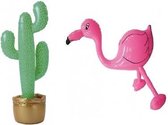 Opblaasbare tropische set cactus met flamingo