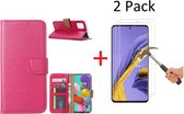 Hoesje Geschikt Voor Samsung Galaxy A71 Portemonnee hoesje + 2X Screenprotector - Roze/Pink
