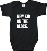 Rompertjes baby met tekst - New kid on the block - Romper zwart - Maat 74/80