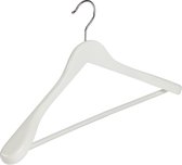 De Kledinghanger Gigant - 2 x Mantel / kostuumhanger beukenhout wit gelakt met schouderverbreding en anti-slip broeklat, 44 cm