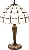 LumiLamp Tiffany Tafellamp Ø 25*43 cm E27/max 1*40W Wit, Bruin Glas in lood Art Deco Tiffany Bureaulamp Tiffany Lampen