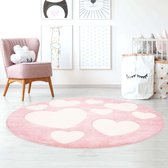 Rond vloerkleed kinderkamer Hartjes 3D - roze/crème 120 cm rond