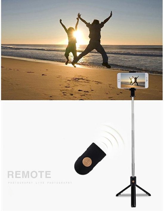 3-In-1 Universele Selfiestick Met Opvouwbare Tripod - 360° Draaibaar - Met Bluetooth Afstandsbediening - AA Commerce