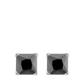 Lucardi Unisex Zilveren oorbellen met zwarte zirkonia vierkant - Oorbellen - 925 Zilver - Zilverkleurig