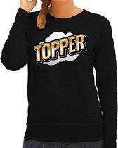 Topper fun tekst sweater voor dames zwart in 3D effect S