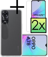 Hoes Geschikt voor OPPO A78 5G Hoesje Cover Siliconen Back Case Hoes Met 2x Screenprotector - Transparant