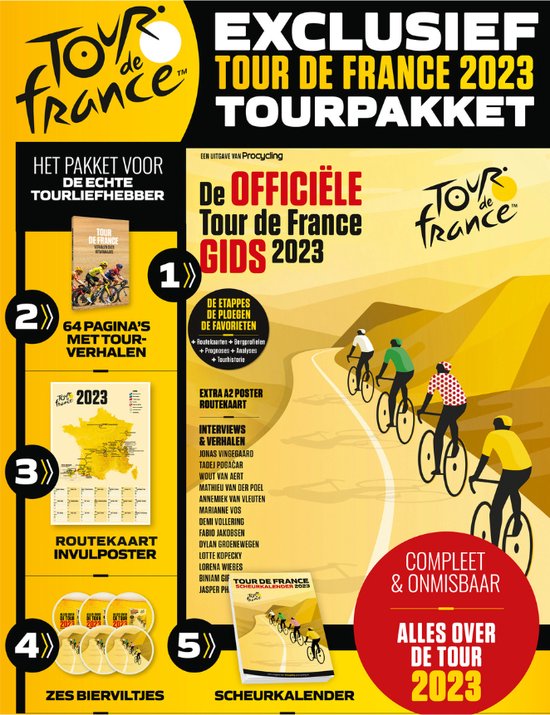 Het Officiële Tour de France Pakket 2023 - Alles over de Tour - 196 pagina’s - Inclusief A2 Tour-etappeposter cadeau geven