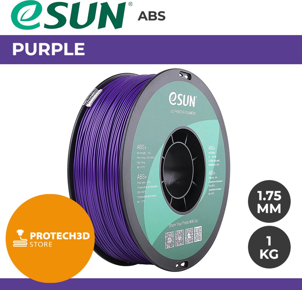 eSun - ABS Filament, 1.75mm, Purple - 1kg