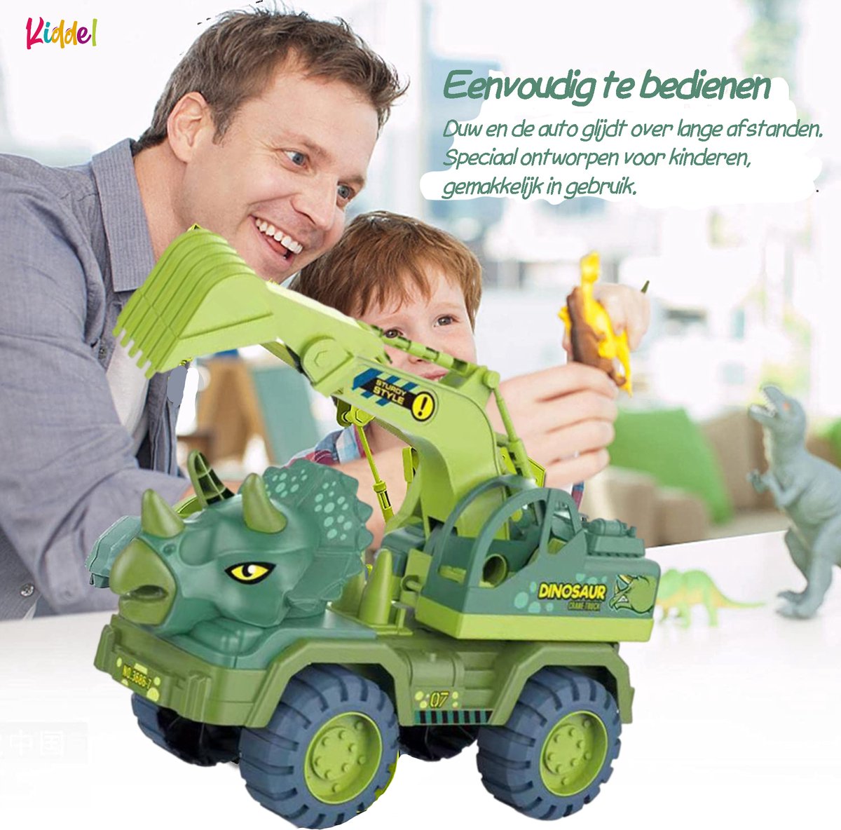 Kiddel XL Dinosaurus Kraanwagen Speelgoed – Auto met Beweegbare Kraan – Dinosaurus Speelgoed voor Jongens en Meisjes – 3, 4 en 5 Jaar — afbeelding 4