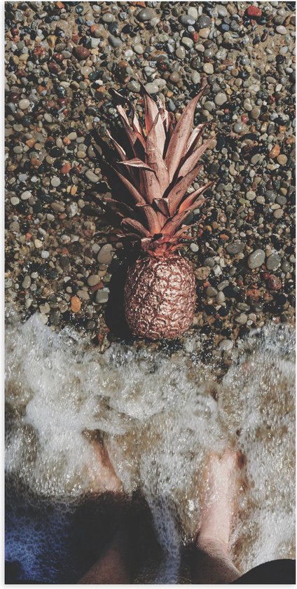 Poster (Mat) - Ananas op Kiezelstrand - 50x100 cm Foto op Posterpapier met een Matte look