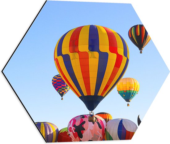 Dibond Hexagon - Zee van Kleurrijke Luchtballonnen - 50x43.5 cm Foto op Hexagon (Met Ophangsysteem)