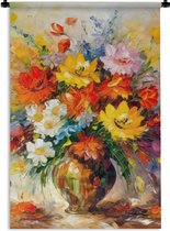 Wandkleed - Wanddoek - Bloemen - Kleurrijk - Olieverf - Bloempot - 90x135 cm - Wandtapijt