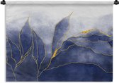 Wandkleed - Wanddoek - Marmer - Blauw - Marmerlook - Goud - Textuur - 120x90 cm - Wandtapijt