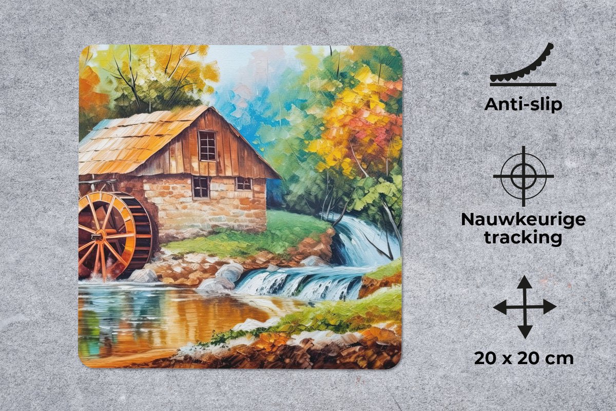 Muismat 20x20 cm - Mousepad Landschap - Schilderij - Huis - Kunst - Herfst - Muismatten