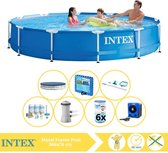 Intex Metal Frame Zwembad - Opzetzwembad - 366x76 cm - Inclusief Afdekzeil, Onderhoudspakket, Zwembadpomp, Filter, Onderhoudsset, Zwembadtegels en Warmtepomp HS