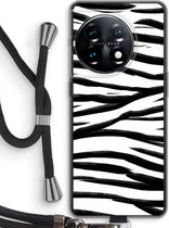 Case Company® - Hoesje met koord geschikt voor OnePlus 11 hoesje met Koord - Zebra pattern - Telefoonhoesje met Zwart Koord - Bescherming aan alle Kanten en Over de Schermrand