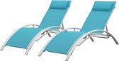 Set van 2 GALAPAGOS blauwe textilene ligstoelen - wit aluminium