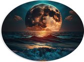 PVC Schuimplaat Ovaal - Heldere Maan Dobberend op het Wateroppervlak - 28x21 cm Foto op Ovaal (Met Ophangsysteem)