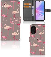 Hoesje met naam OPPO A78 5G | A58 5G Wallet Book Case Flamingo