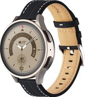 Mobigear Leren Watch bandje geschikt voor Smartwatch Bandje Gespsluiting | Mobigear Stitched - Universeel 22 mm connector - Zwart