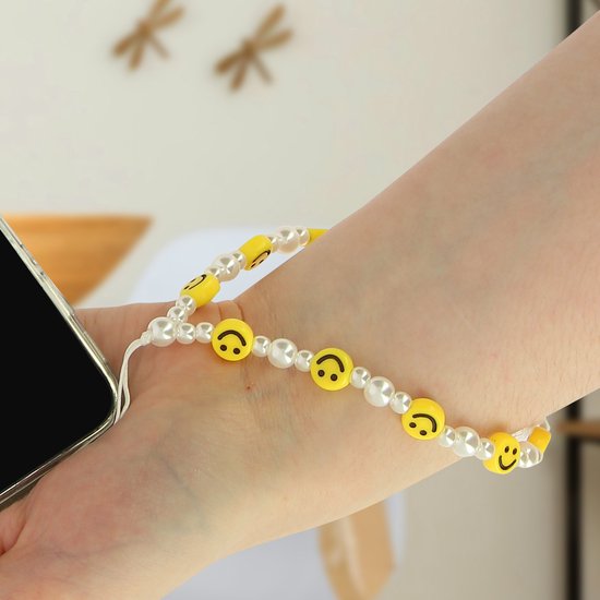 Avizar Telefoonarmband met Kralen Ster en Smiley Smile Collectie, Geel