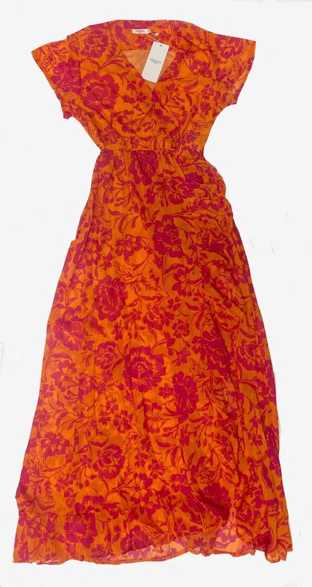 moocci Paris zomerse lange jurk || bloemenprint in het oranje maat medium
