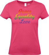 Dames T-shirt Peace Equality Love | Gay pride shirt kleding | Regenboog kleuren | LGBTQ | Roze dames | maat XXL