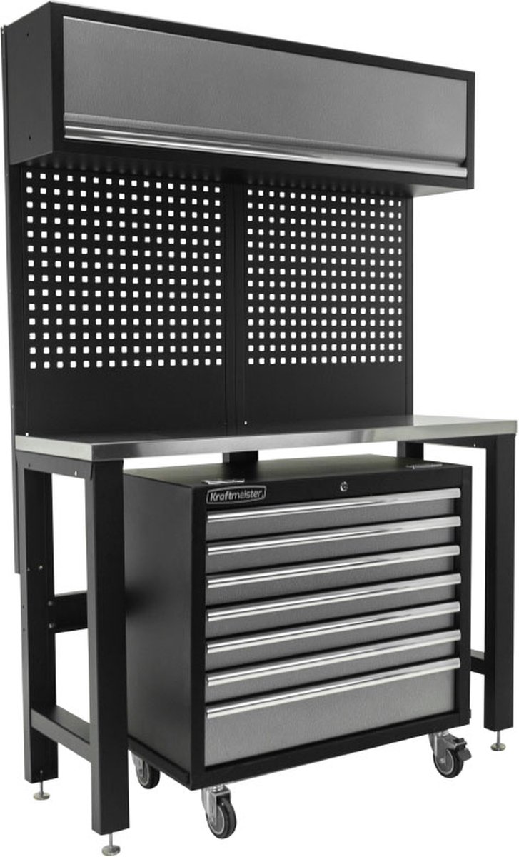 Kraftmeister werkbank met wandkast en gereedschapswagen RVS 136 cm grijs
